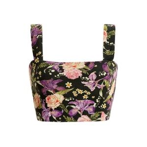 Agua Bendita Leah Black Floral Crop Top NWT